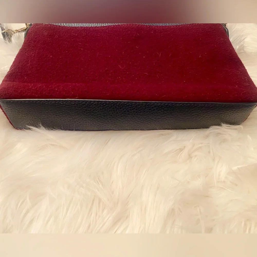 Kate Spade New York Wool & Leather Crossbody Bag Burgundy Navy Stripe Flap Purse